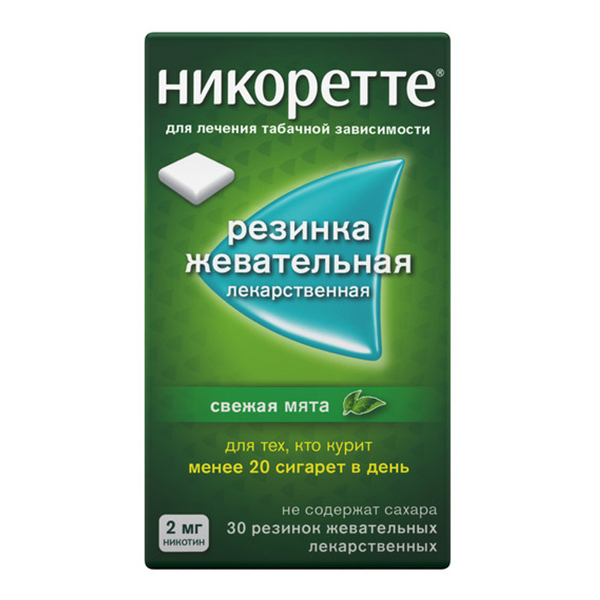 Никоретте жев резинка свежая мята 2мг №30