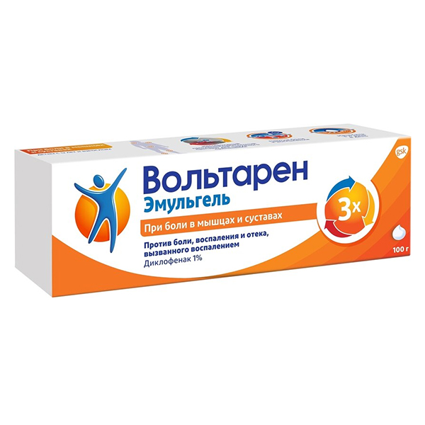 Вольтарен эмульгель гель д/наружн. прим. 1% 100г №1  (при болях в суставах треугольная крышка)